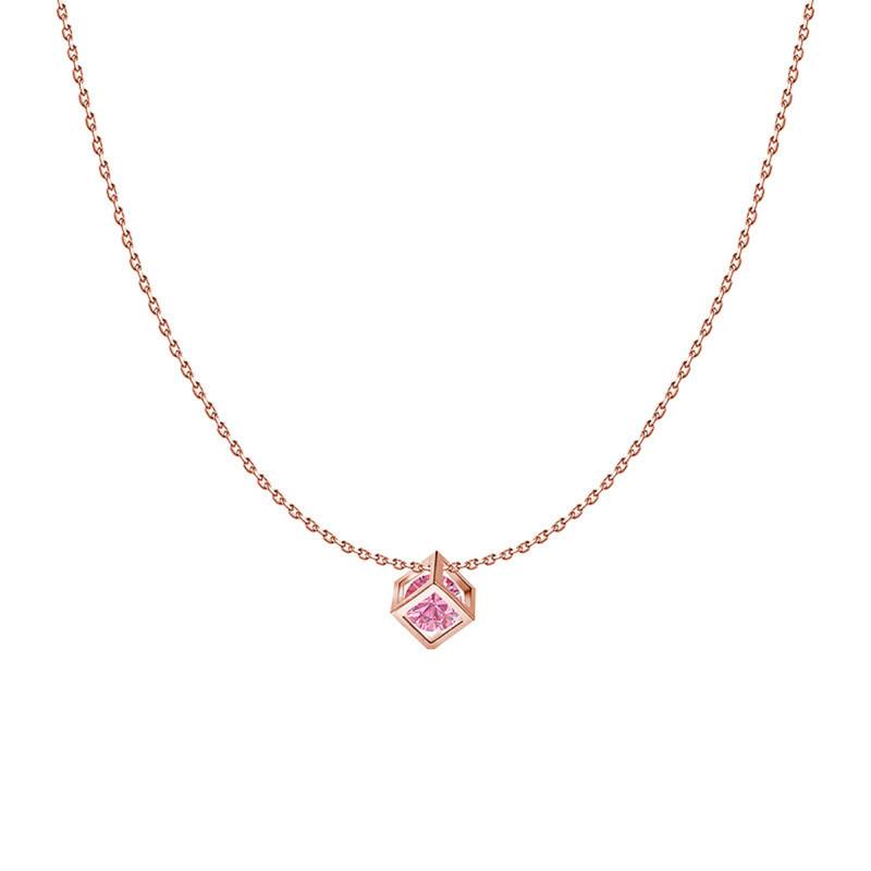750/1000 White Gold & Pink Sapphire 0.40 ct Cube Necklace, Length 40 cm to 42 cm - Demetra