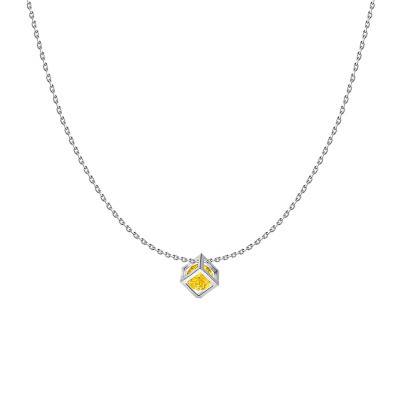 Collier cube Or Blanc 750 et saphir jaune 0,40 ct, Longueur 40 à 42 cm - Demetra