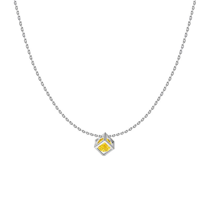 750/1000 White Gold & Yellow Sapphire 0.40 ct Cube Necklace, Length 40 cm to 42 cm - Demetra