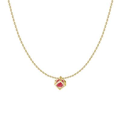 Collier cube Or Jaune 750 et saphir rouge 0,40 ct, Longueur 40 à 42 cm - Demetra