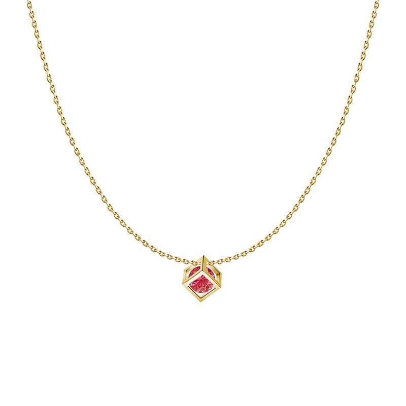 750/1000 White Gold & Red Sapphire 0.40 ct Cube Necklace, Length 40 cm to 42 cm - Demetra