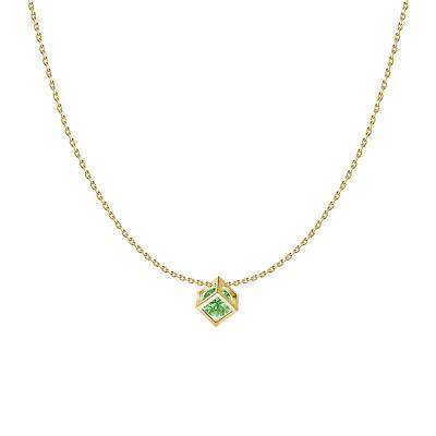 750/1000 White Gold & Green Sapphire 0.40 ct Cube Necklace, Length 40 cm to 42 cm - Demetra