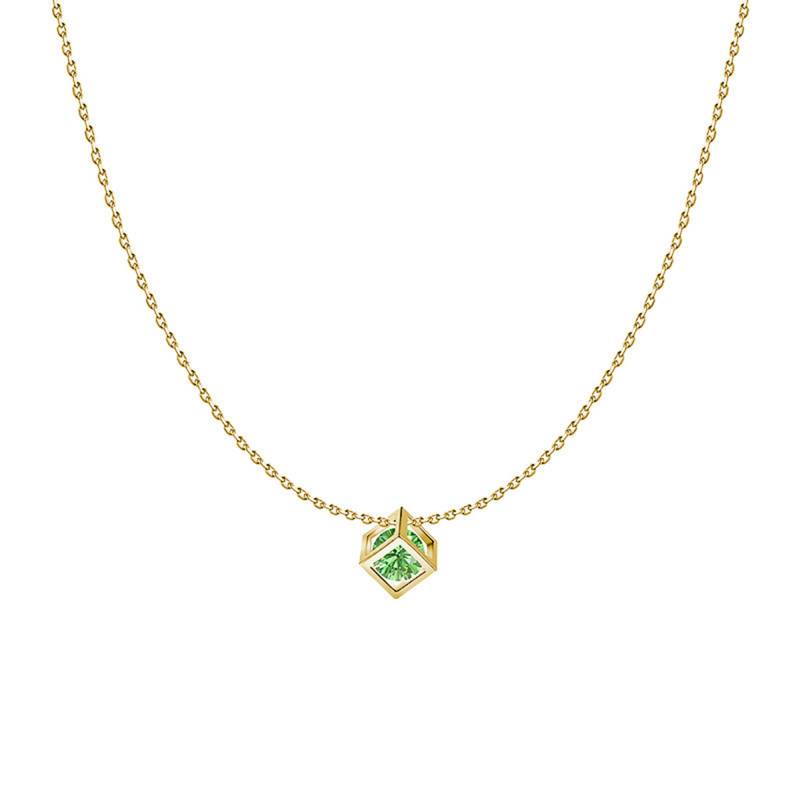 750/1000 White Gold & Green Sapphire 0.40 ct Cube Necklace, Length 40 cm to 42 cm - Demetra