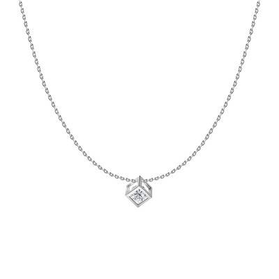 Collier cube Or Blanc 750 et diamant 0,10 ct, Longueur 40 à 42 cm - Demetra
