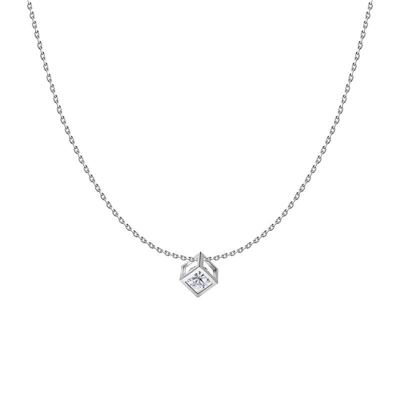 750/1000 White Gold & Diamond 0.10 ct Cube Necklace, Length 40 cm to 42 cm - Demetra