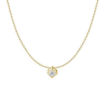 750/1000 Yellow Gold & Diamond 0.10 ct Cube Necklace, Length 40 cm to 42 cm - Demetra