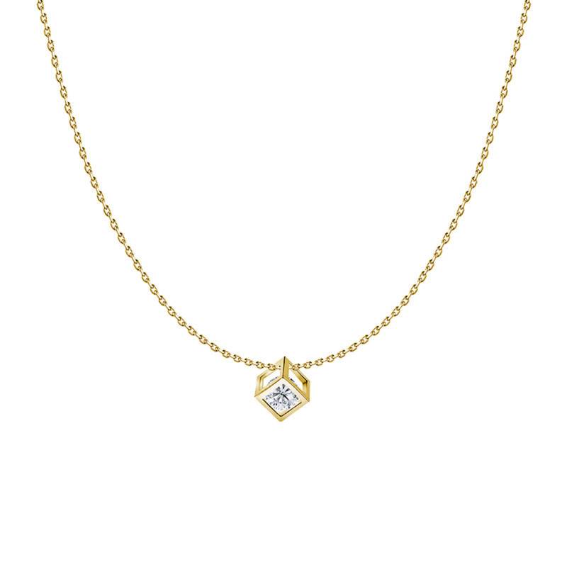 750/1000 Yellow Gold & Diamond 0.10 ct Cube Necklace, Length 40 cm to 42 cm - Demetra