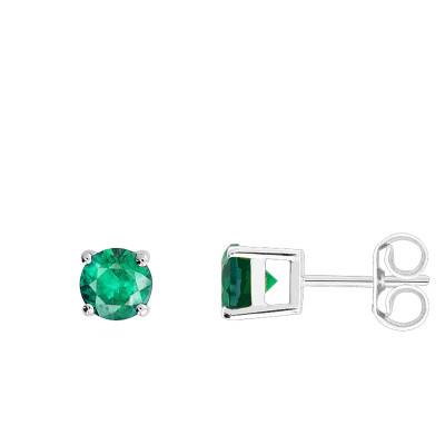 750/1000 White Gold & Round Emerald Stud Earrings - Demetra