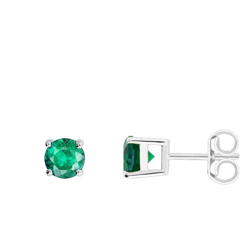750/1000 White Gold & Round Emerald Stud Earrings - Demetra