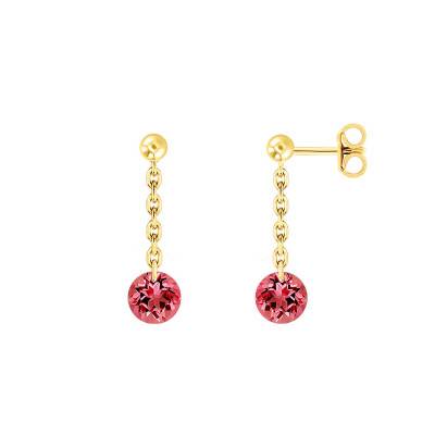 Boucles d'oreilles pendantes Saphir Rouge Percé & Or Jaune 750 - Demetra