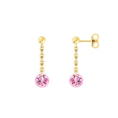 Boucles d'oreilles pendantes Saphir Rose Percé & Or Jaune 750 - Demetra