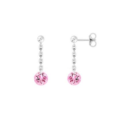 Boucles d'oreilles pendantes Saphir Rose Percé & Or Blanc 750 - Demetra