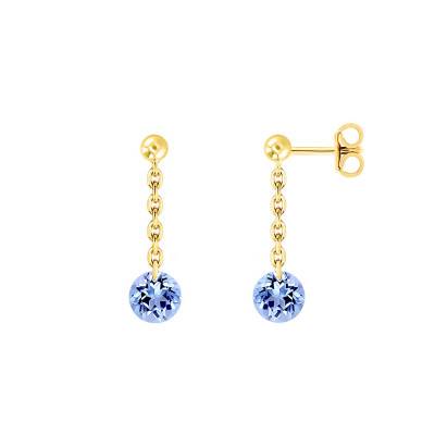750/1000 Yellow Gold & Drilled Sapphire Drop Earrings - Demetra
