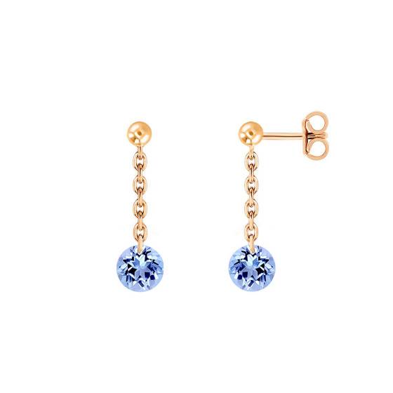 Boucles D'oreilles Saphirs Rosée - Or Jaune 18 Carats Avec Diamants, Très Bon état, France