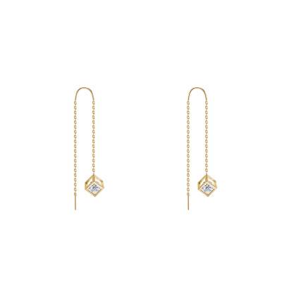Boucles d'oreilles pendantes, cube Or Jaune 750 et diamants - Demetra
