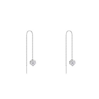 Boucles d'oreilles pendantes, cube Or Blanc 750 et diamants - Demetra