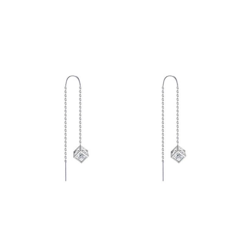 750/1000 White Gold & Diamond Cube Drop Earrings - Demetra
