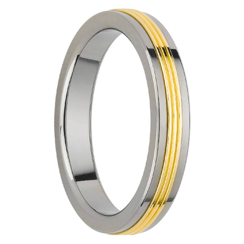Inca Titanium & Grooved 375 Yellow Gold Band Ribbon Wedding Ring, 4 mm Width - Size 75 - Orest