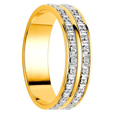 Alliance Ruban Standard Catacaos en 2 Ors 750 & Double Rails de Diamants, Largeur 5 mm - Orest