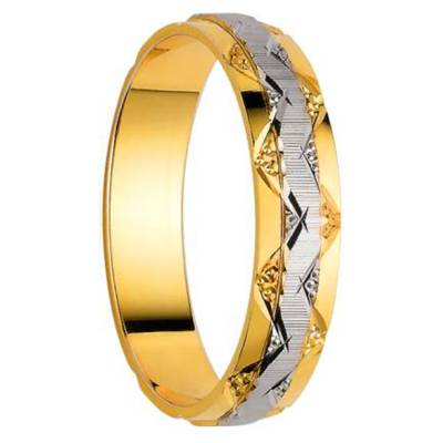 Chimbota Stacked Half-Domed Standard 375 Two-Tone Gold Wedding Ring, Width 4 mm - Size 50 - Orest