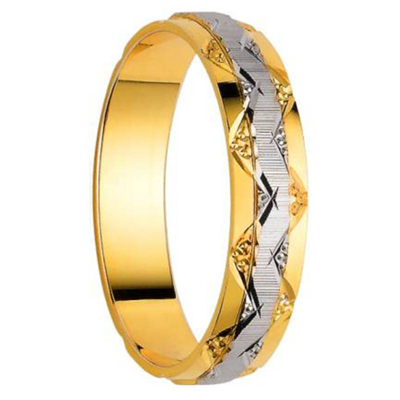 Chimbota Stacked Half-Domed Standard 375 Two-Tone Gold Wedding Ring, Width 4 mm - Size 50 - Orest