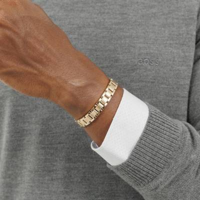 Gold-Tone Steel Metal Links Essential Bracelet, Adjustable Length 20 cm - 1580711 - Boss