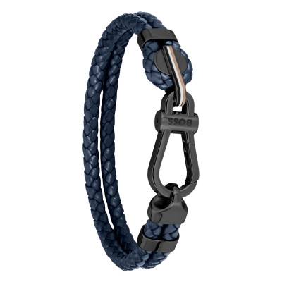 Blue Leather & Black Steel Ares Prime Bracelet 19 cm - 1580701M - Boss