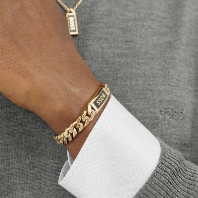 Bracelet Kassy Emblem en Acier Doré, Longueur 19 cm - 1580680M - Boss