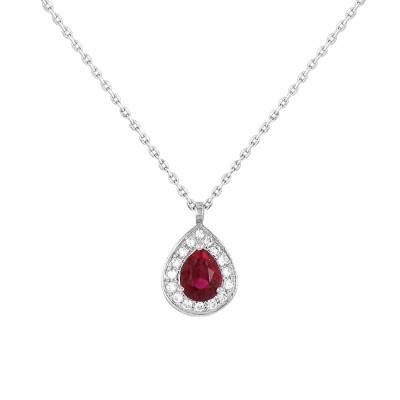 Collier Drop Or Blanc & Rubis, Longueur 40 à 42 cm - Diamond Lady