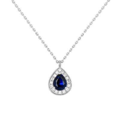 Collier Drop Or Blanc & Saphir, Longueur 40 à 42 cm - Diamond Lady
