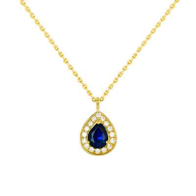 Collier Drop Saphir Or Jaune, Longueur 40 à 42 cm - Diamond Lady