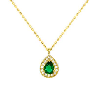 Collier Drop en Or Jaune 750 & Emeraude, Longueur 40 à 42 cm - Diamond Lady