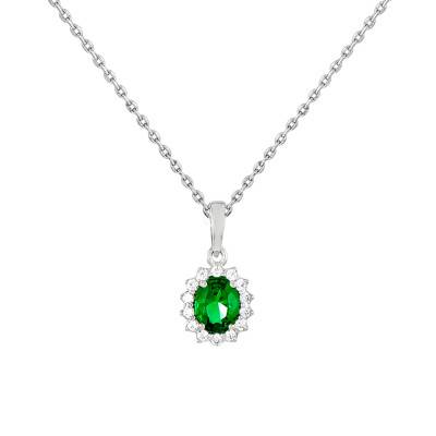 Collier Artik émeraude & or blanc, Longueur 40 à 42 cm - Diamond Lady