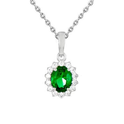 Collier Artik émeraude & or blanc, Longueur 40 à 42 cm - Diamond Lady