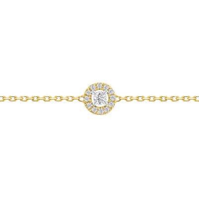 Bracelet Solitaire Accompagné Or Jaune 375 ou 750 et Diamants, 15,5 cm à 18 cm - Diamond Lady