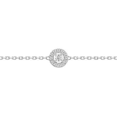 White Gold 375 or 750 Solitaire Bracelet with Companion Diamonds, Length 15,5 cm to 18 cm - Diamond Lady