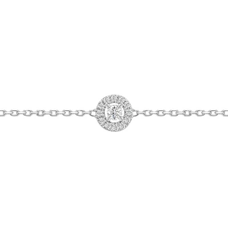 White Gold 375 or 750 Solitaire Bracelet with Companion Diamonds, Length 15,5 cm to 18 cm - Diamond Lady