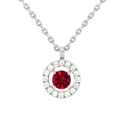 Collier Or Blanc 750, Rubis & Diamants, Longueur 40 à 42 cm - Diamond Lady