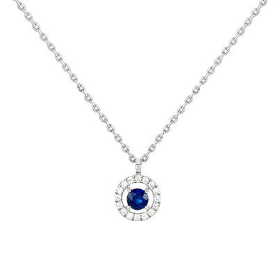 Collier Or Blanc 750, Saphir & Diamants, Longueur 40 à 42 cm - Diamond Lady