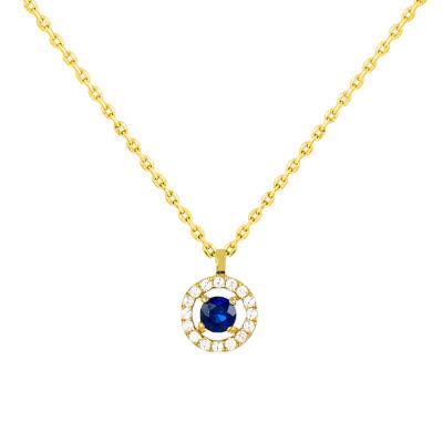 Collier Or Jaune 750, saphir et diamants, Longueur 40 à 42 cm - Diamond Lady