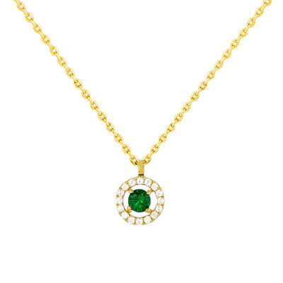 Collier Or Jaune 750, émeraude et diamants, Longueur 42 cm - Diamond Lady