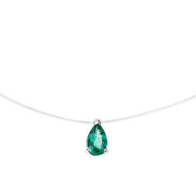 Collier Nylon & Emeraude, Or Blanc 750, Longueur 42 cm - Diamond Lady