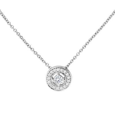 Collier Solitaire Ajourée Or Blanc 375 et Diamants, Longueur 40 à 42 cm - Diamond Lady