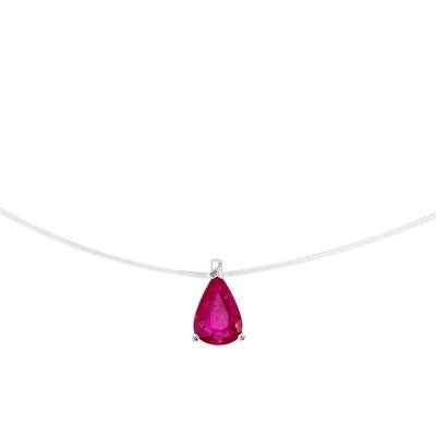 Collier Nylon & Rubis, Or Blanc 750, Longueur 42 cm - Diamond Lady