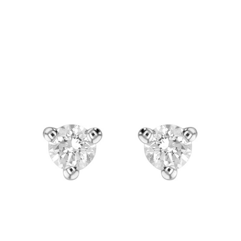 750/1000 White Gold & GSI Diamond 3-Prong Stud Earrings - Diamond Lady