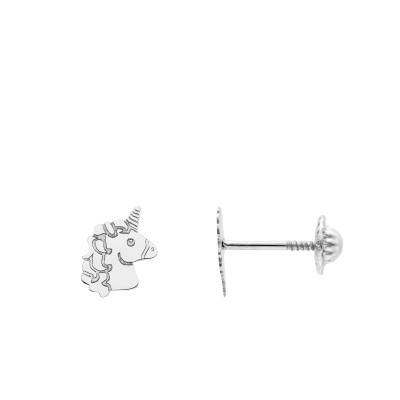 375 White Gold Unicorn Stud Earrings - Bambins - Bambins