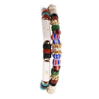 Bracelet Tweeks Double Doré, Pierres & Perles Multicolores, Longueur 15,50 à 18,50 cm - Hipanema