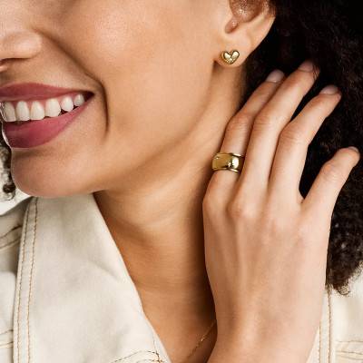Sadie All My Love Gold-Tone Steel & White Stone Heart Stud Earrings - Fossil