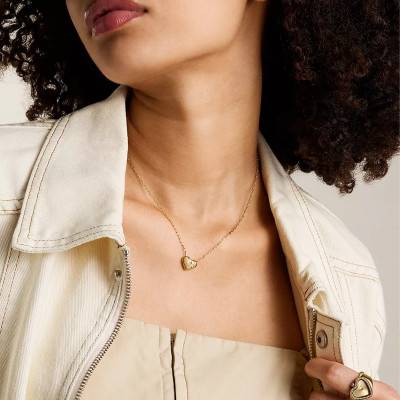 Collier Coeur Sadie All My love en Acier Doré & Pierres Blanches, Longueur 41 à 46 cm - Fossil