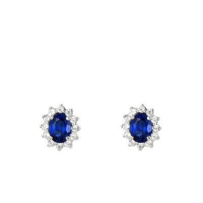 Puces d'oreilles saphir, diamants et Or Blanc 750 - Diamond Lady